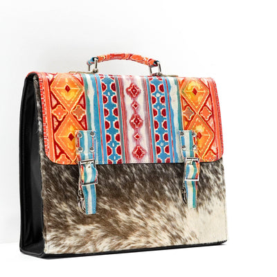 Briefcase - Longhorn w/ Great Plains Navajo-Briefcase-Western-Cowhide-Bags-Handmade-Products-Gifts-Dancing Cactus Designs