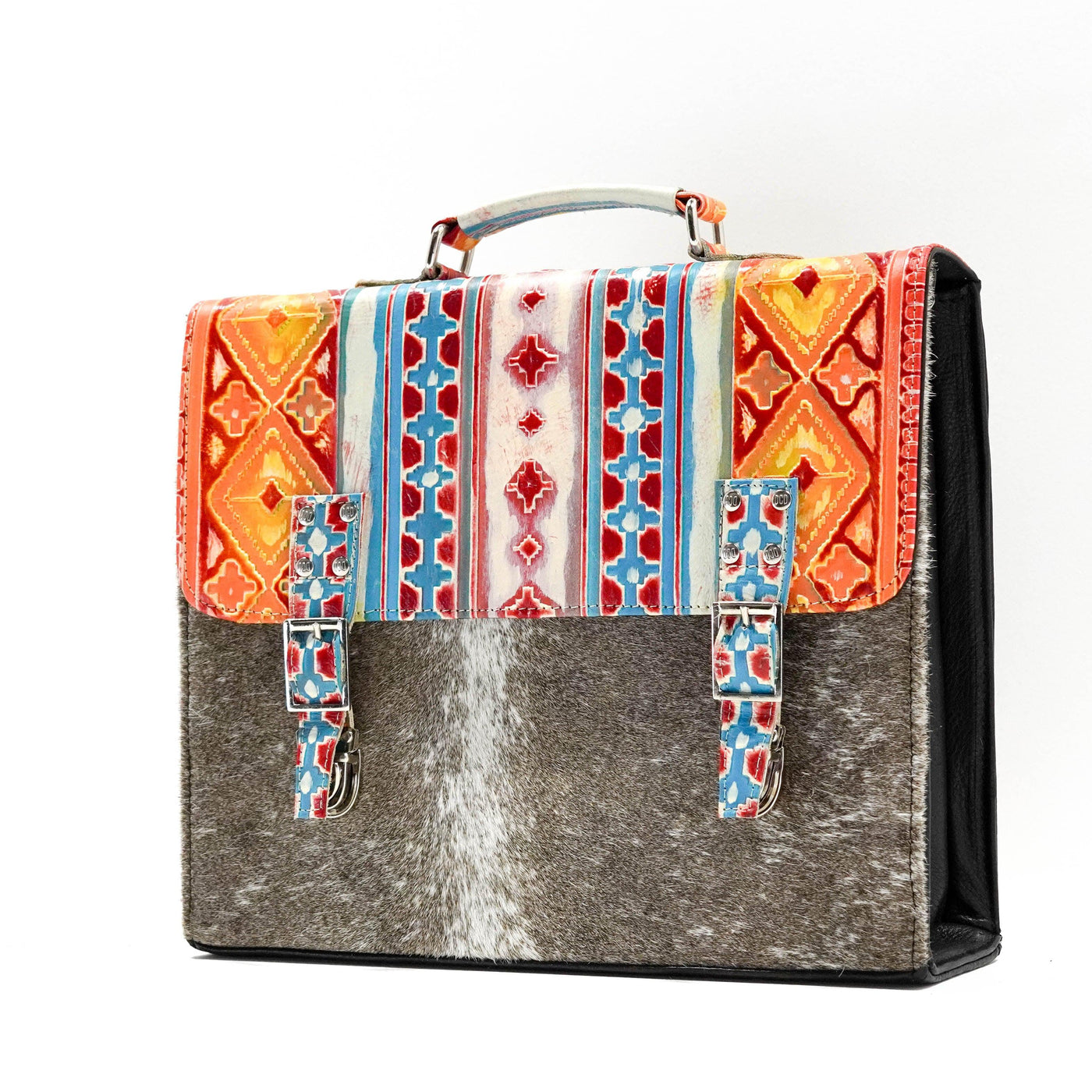Briefcase - Longhorn w/ Great Plains Navajo-Briefcase-Western-Cowhide-Bags-Handmade-Products-Gifts-Dancing Cactus Designs