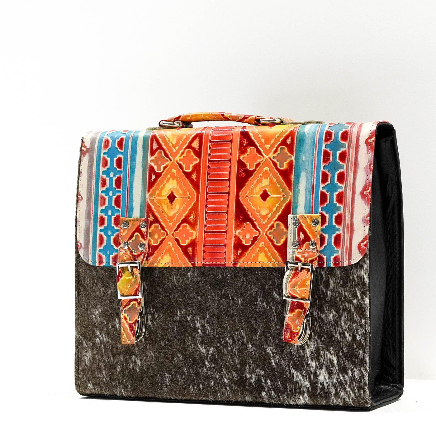 Briefcase - Longhorn w/ Great Plains Navajo-Briefcase-Western-Cowhide-Bags-Handmade-Products-Gifts-Dancing Cactus Designs