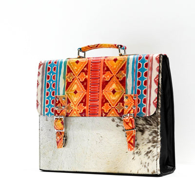 Briefcase - Longhorn w/ Great Plains Navajo-Briefcase-Western-Cowhide-Bags-Handmade-Products-Gifts-Dancing Cactus Designs