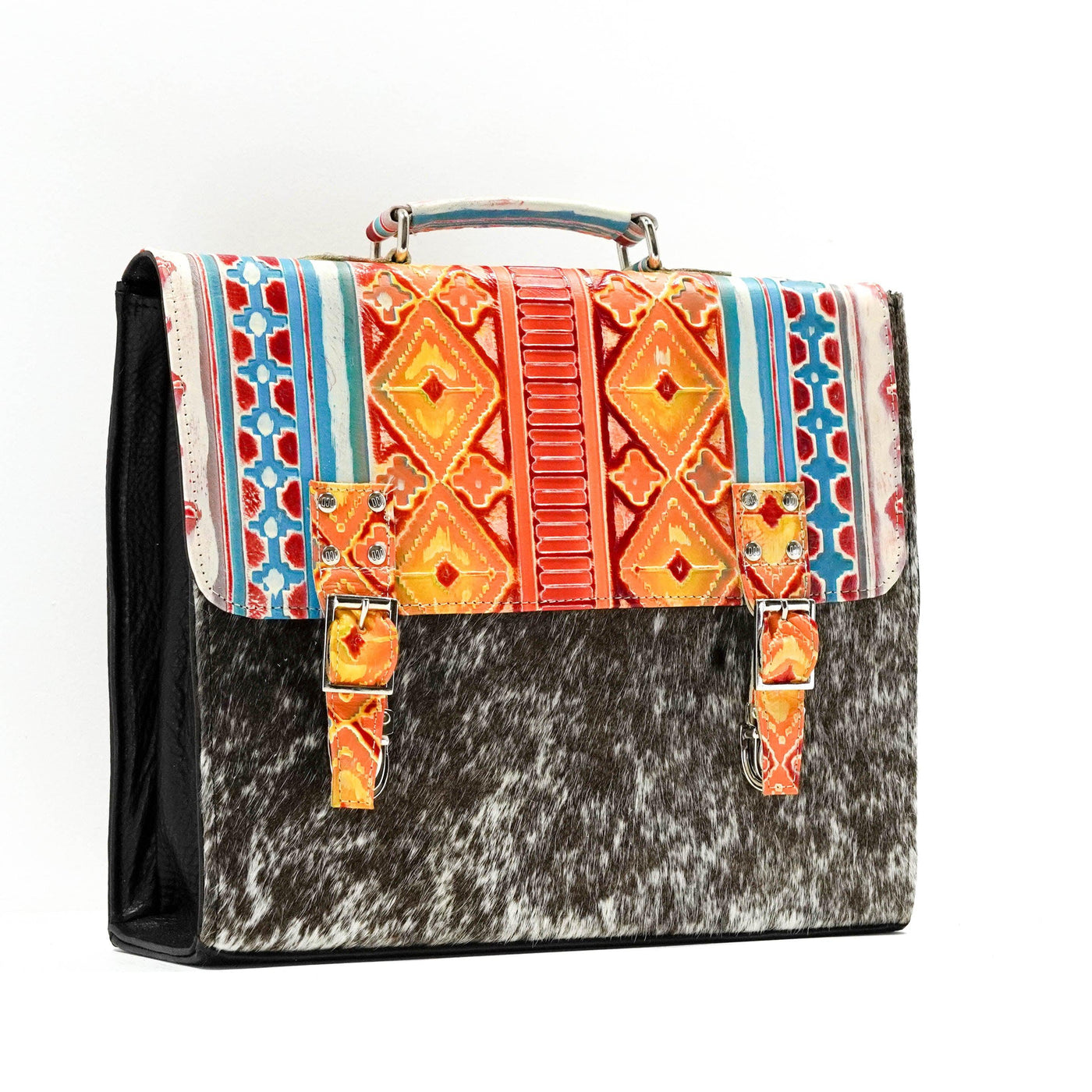Briefcase - Longhorn w/ Great Plains Navajo-Briefcase-Western-Cowhide-Bags-Handmade-Products-Gifts-Dancing Cactus Designs