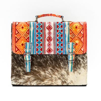 Briefcase - Longhorn w/ Great Plains Navajo-Briefcase-Western-Cowhide-Bags-Handmade-Products-Gifts-Dancing Cactus Designs
