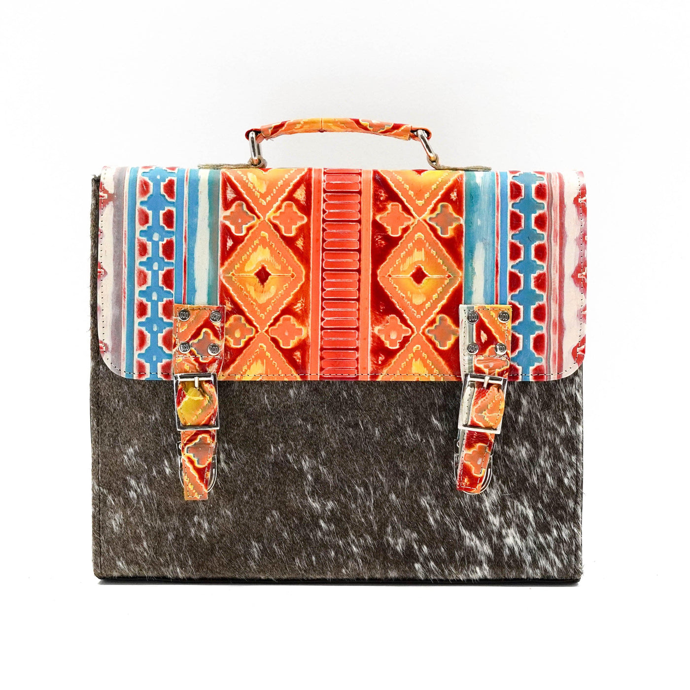 Briefcase - Longhorn w/ Great Plains Navajo-Briefcase-Western-Cowhide-Bags-Handmade-Products-Gifts-Dancing Cactus Designs
