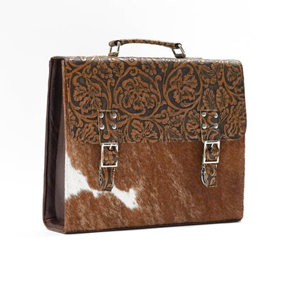 Briefcase - Longhorn w/ Honey Tool-Briefcase-Western-Cowhide-Bags-Handmade-Products-Gifts-Dancing Cactus Designs