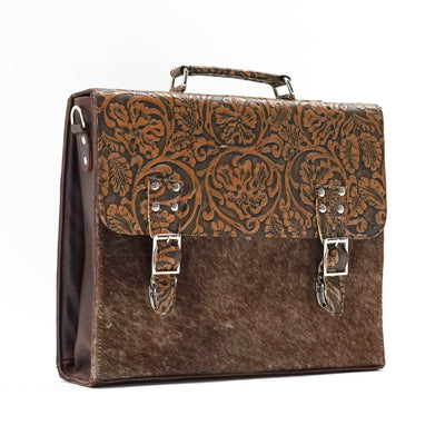 Briefcase - Longhorn w/ Honey Tool-Briefcase-Western-Cowhide-Bags-Handmade-Products-Gifts-Dancing Cactus Designs