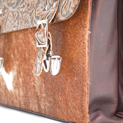 Briefcase - Longhorn w/ Honey Tool-Briefcase-Western-Cowhide-Bags-Handmade-Products-Gifts-Dancing Cactus Designs