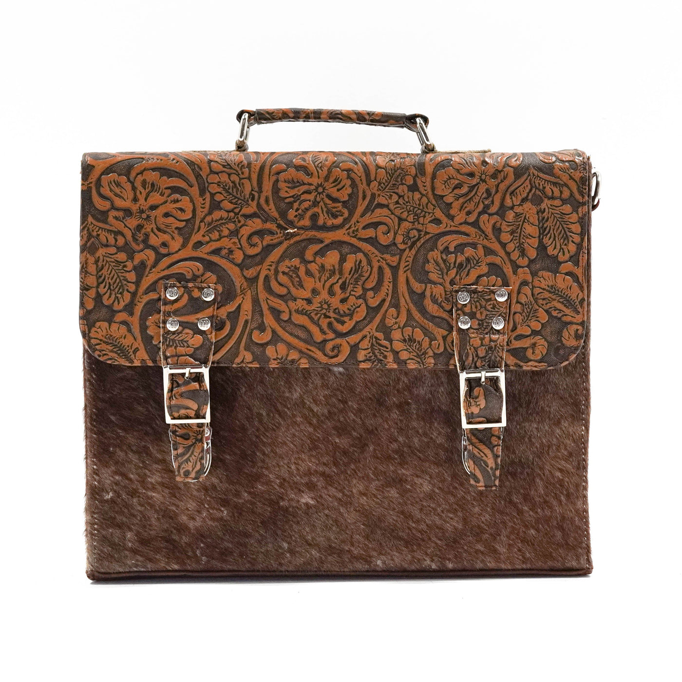 Briefcase - Longhorn w/ Honey Tool-Briefcase-Western-Cowhide-Bags-Handmade-Products-Gifts-Dancing Cactus Designs