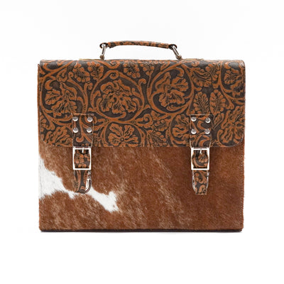 Briefcase - Longhorn w/ Honey Tool-Briefcase-Western-Cowhide-Bags-Handmade-Products-Gifts-Dancing Cactus Designs