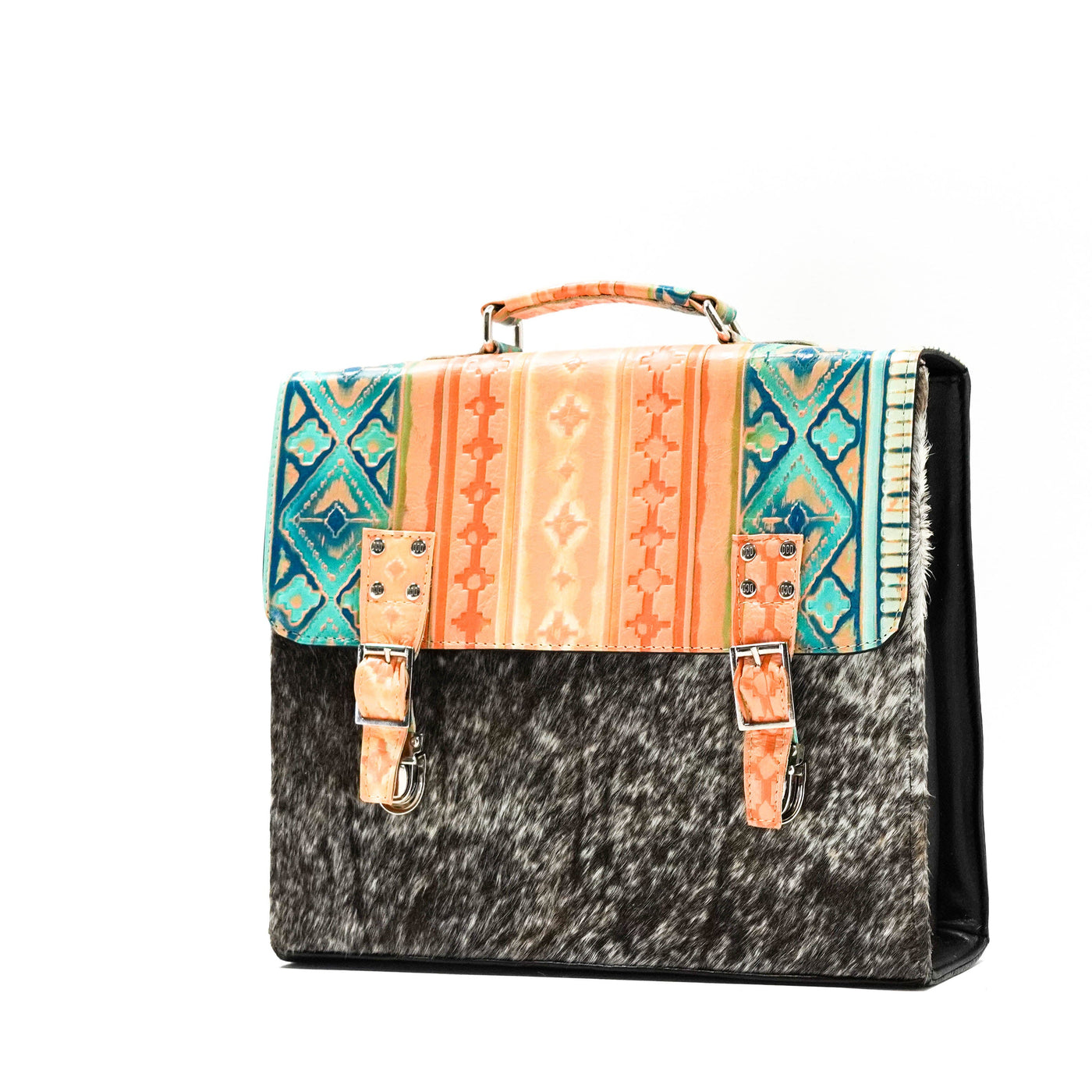 Briefcase - Longhorn w/ Margaritaville Navajo-Briefcase-Western-Cowhide-Bags-Handmade-Products-Gifts-Dancing Cactus Designs