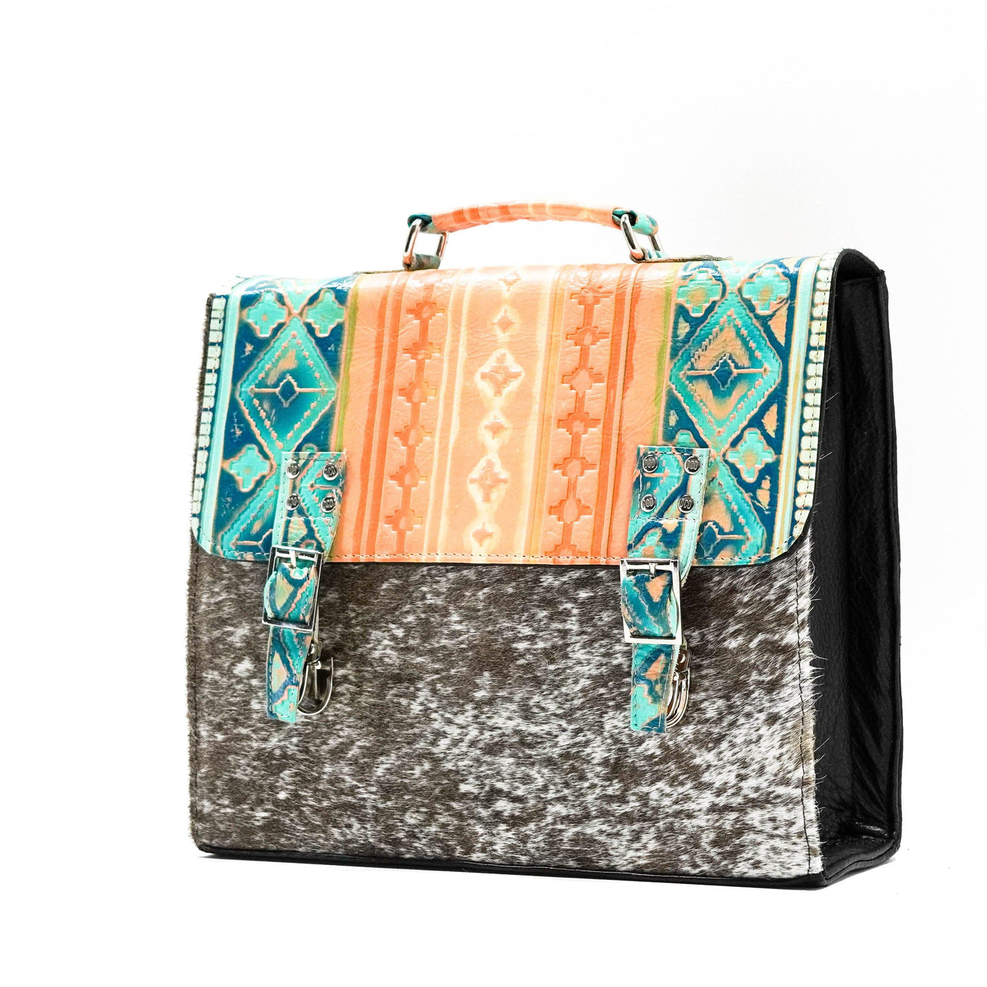 Briefcase - Longhorn w/ Margaritaville Navajo-Briefcase-Western-Cowhide-Bags-Handmade-Products-Gifts-Dancing Cactus Designs