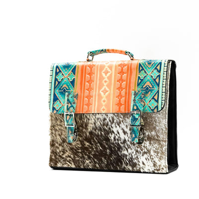 Briefcase - Longhorn w/ Margaritaville Navajo-Briefcase-Western-Cowhide-Bags-Handmade-Products-Gifts-Dancing Cactus Designs