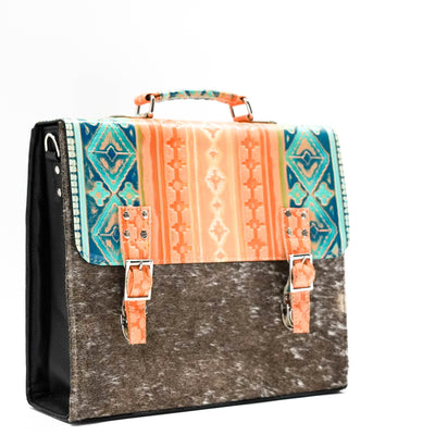 Briefcase - Longhorn w/ Margaritaville Navajo-Briefcase-Western-Cowhide-Bags-Handmade-Products-Gifts-Dancing Cactus Designs
