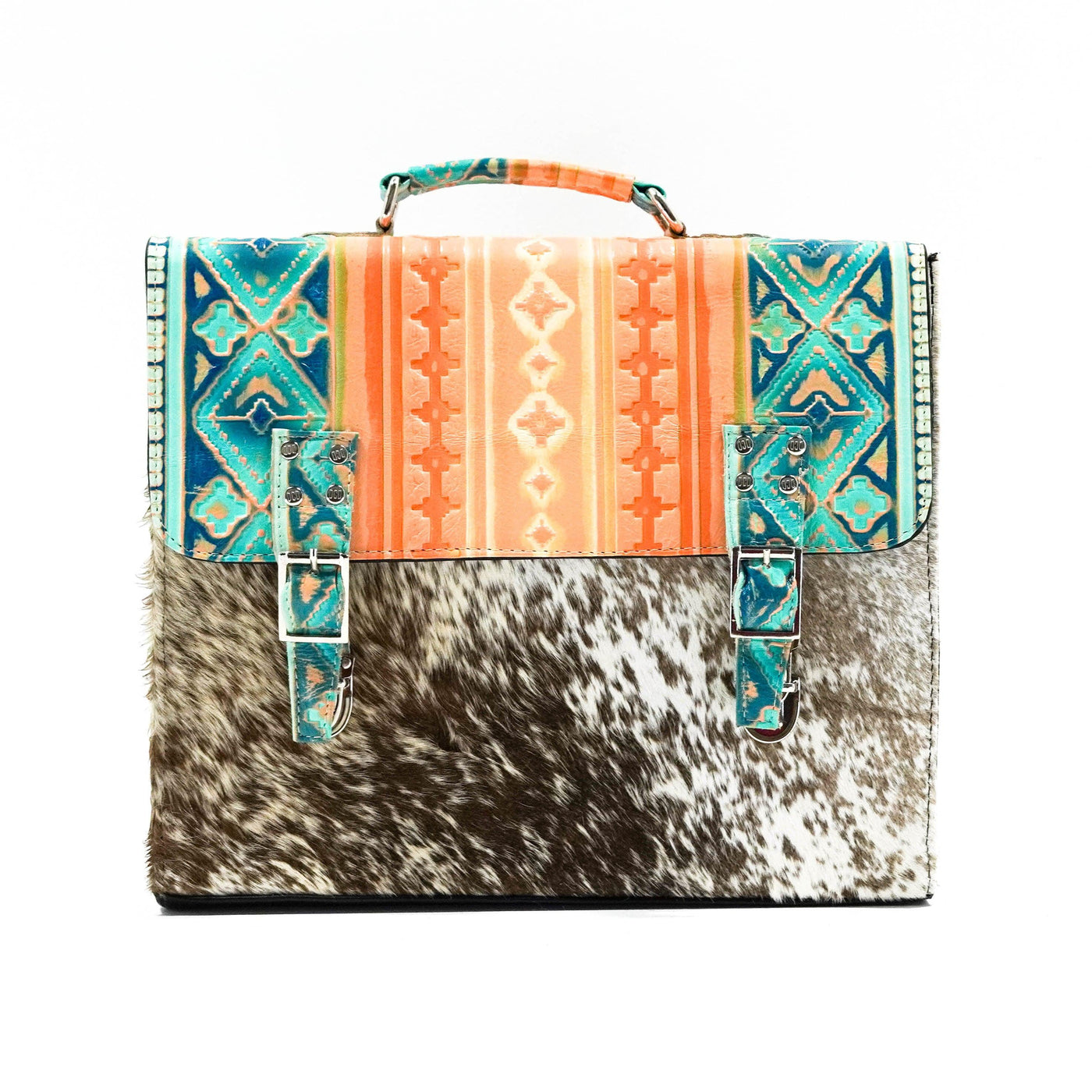 Briefcase - Longhorn w/ Margaritaville Navajo-Briefcase-Western-Cowhide-Bags-Handmade-Products-Gifts-Dancing Cactus Designs