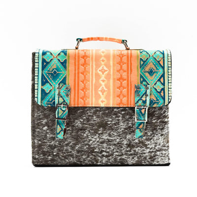 Briefcase - Longhorn w/ Margaritaville Navajo-Briefcase-Western-Cowhide-Bags-Handmade-Products-Gifts-Dancing Cactus Designs