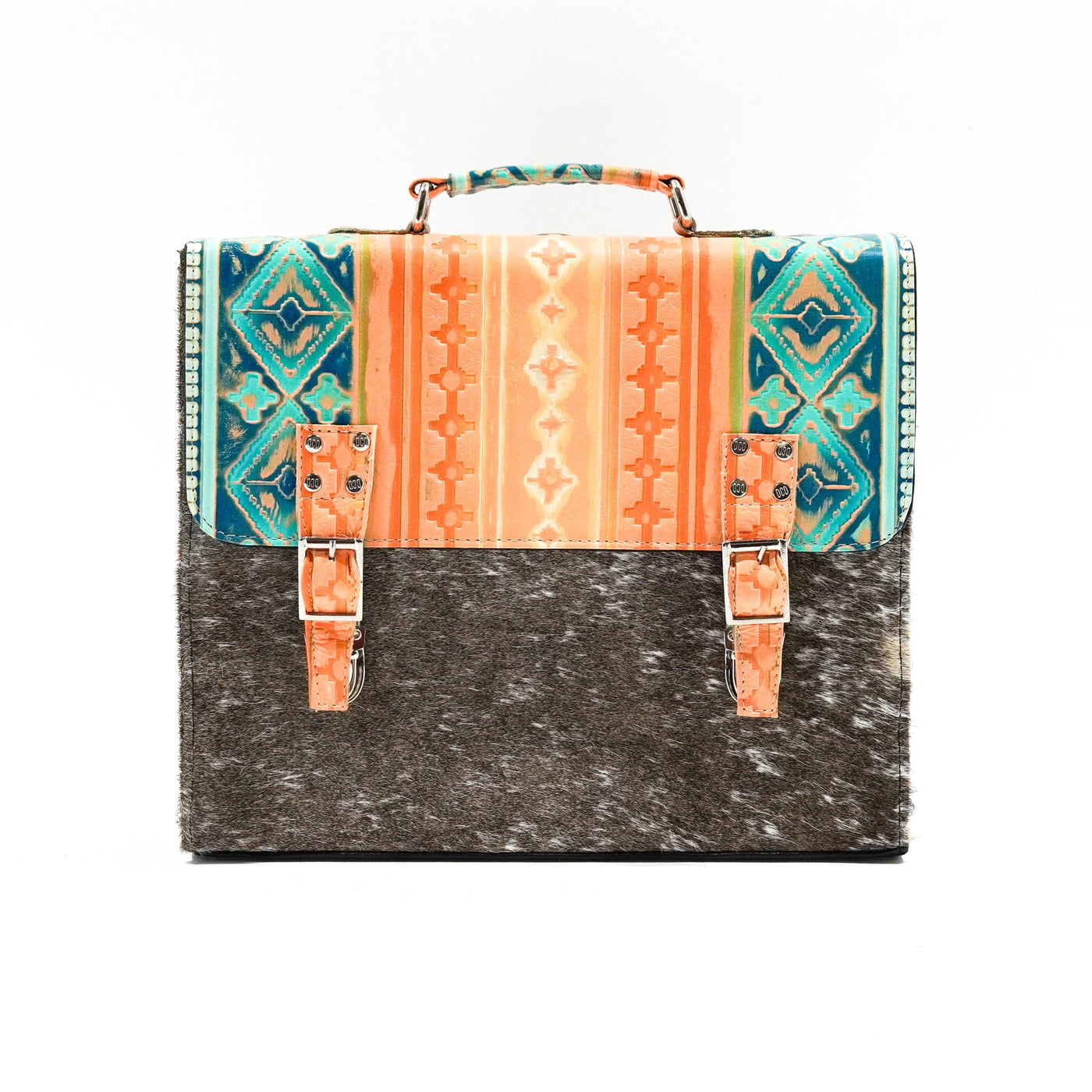 Briefcase - Longhorn w/ Margaritaville Navajo-Briefcase-Western-Cowhide-Bags-Handmade-Products-Gifts-Dancing Cactus Designs