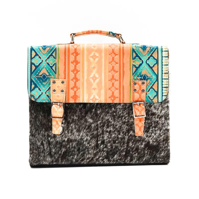 Briefcase - Longhorn w/ Margaritaville Navajo-Briefcase-Western-Cowhide-Bags-Handmade-Products-Gifts-Dancing Cactus Designs
