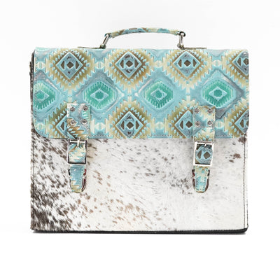 Briefcase - Longhorn w/ Royston Aztec-Briefcase-Western-Cowhide-Bags-Handmade-Products-Gifts-Dancing Cactus Designs