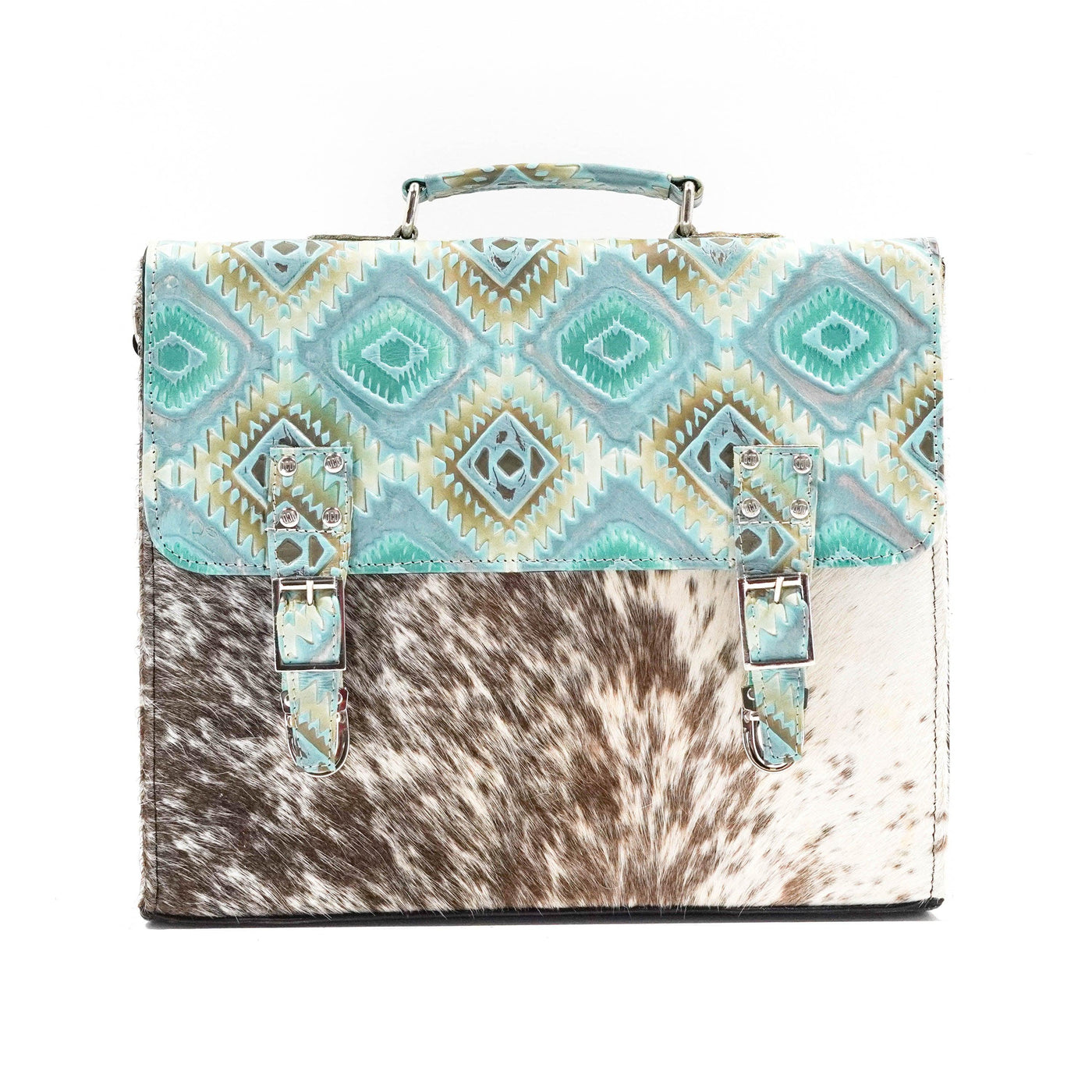 Briefcase - Longhorn w/ Royston Aztec-Briefcase-Western-Cowhide-Bags-Handmade-Products-Gifts-Dancing Cactus Designs