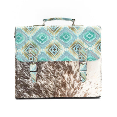 Briefcase - Longhorn w/ Royston Aztec-Briefcase-Western-Cowhide-Bags-Handmade-Products-Gifts-Dancing Cactus Designs