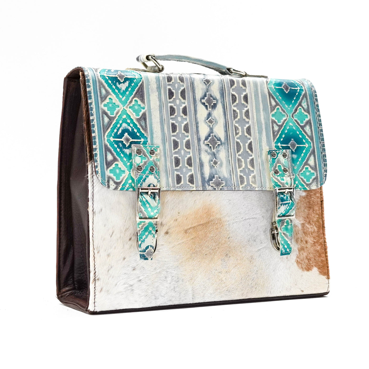 Briefcase - Longhorn w/ Royston Navajo-Briefcase-Western-Cowhide-Bags-Handmade-Products-Gifts-Dancing Cactus Designs