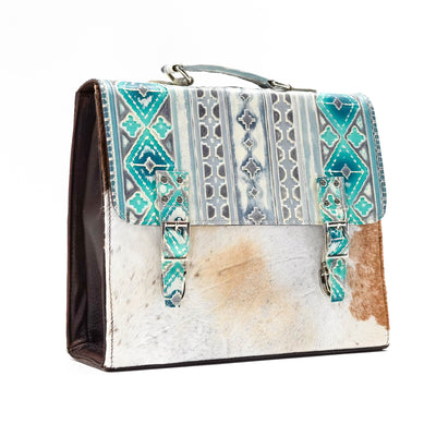 Briefcase - Longhorn w/ Royston Navajo-Briefcase-Western-Cowhide-Bags-Handmade-Products-Gifts-Dancing Cactus Designs