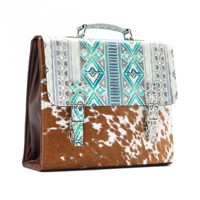 Briefcase - Longhorn w/ Royston Navajo-Briefcase-Western-Cowhide-Bags-Handmade-Products-Gifts-Dancing Cactus Designs