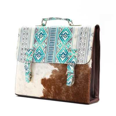 Briefcase - Longhorn w/ Royston Navajo-Briefcase-Western-Cowhide-Bags-Handmade-Products-Gifts-Dancing Cactus Designs