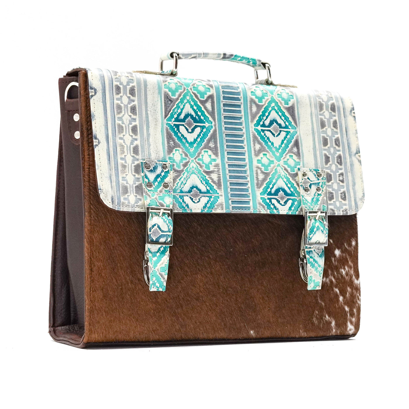 Briefcase - Longhorn w/ Royston Navajo-Briefcase-Western-Cowhide-Bags-Handmade-Products-Gifts-Dancing Cactus Designs