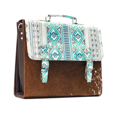 Briefcase - Longhorn w/ Royston Navajo-Briefcase-Western-Cowhide-Bags-Handmade-Products-Gifts-Dancing Cactus Designs