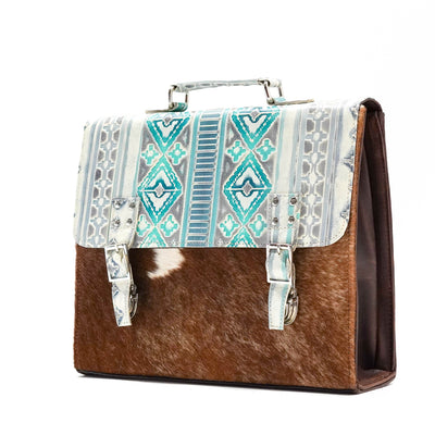 Briefcase - Longhorn w/ Royston Navajo-Briefcase-Western-Cowhide-Bags-Handmade-Products-Gifts-Dancing Cactus Designs