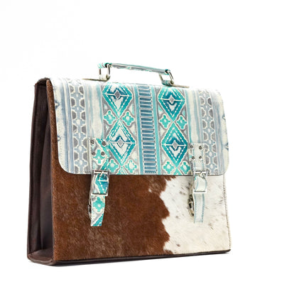 Briefcase - Longhorn w/ Royston Navajo-Briefcase-Western-Cowhide-Bags-Handmade-Products-Gifts-Dancing Cactus Designs