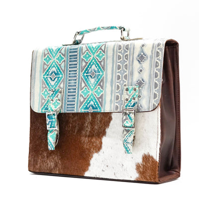 Briefcase - Longhorn w/ Royston Navajo-Briefcase-Western-Cowhide-Bags-Handmade-Products-Gifts-Dancing Cactus Designs