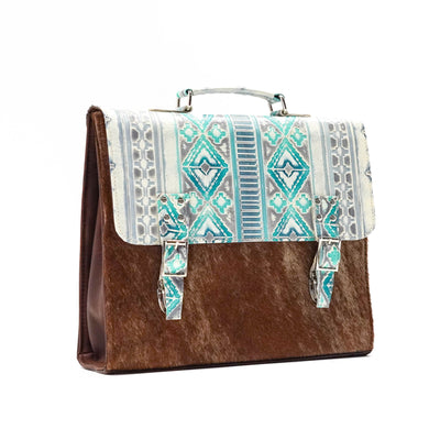 Briefcase - Longhorn w/ Royston Navajo-Briefcase-Western-Cowhide-Bags-Handmade-Products-Gifts-Dancing Cactus Designs