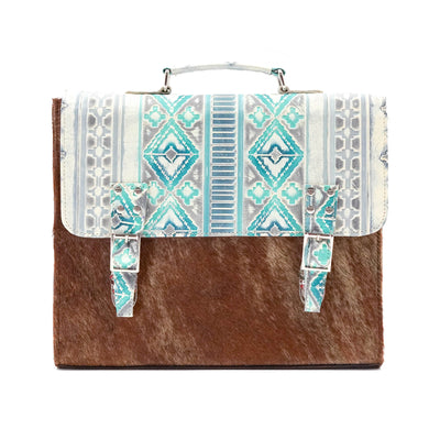 Briefcase - Longhorn w/ Royston Navajo-Briefcase-Western-Cowhide-Bags-Handmade-Products-Gifts-Dancing Cactus Designs