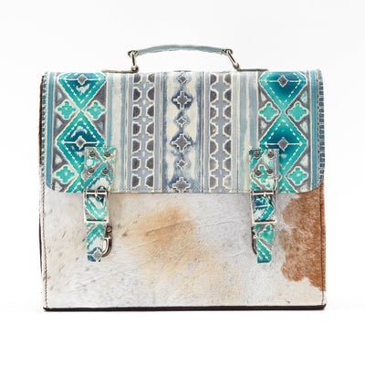 Briefcase - Longhorn w/ Royston Navajo-Briefcase-Western-Cowhide-Bags-Handmade-Products-Gifts-Dancing Cactus Designs