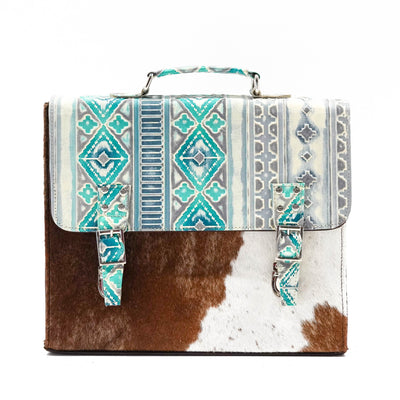 Briefcase - Longhorn w/ Royston Navajo-Briefcase-Western-Cowhide-Bags-Handmade-Products-Gifts-Dancing Cactus Designs