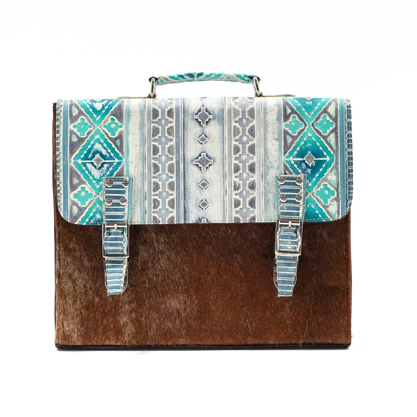 Briefcase - Longhorn w/ Royston Navajo-Briefcase-Western-Cowhide-Bags-Handmade-Products-Gifts-Dancing Cactus Designs
