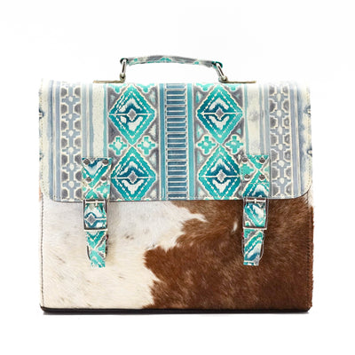 Briefcase - Longhorn w/ Royston Navajo-Briefcase-Western-Cowhide-Bags-Handmade-Products-Gifts-Dancing Cactus Designs