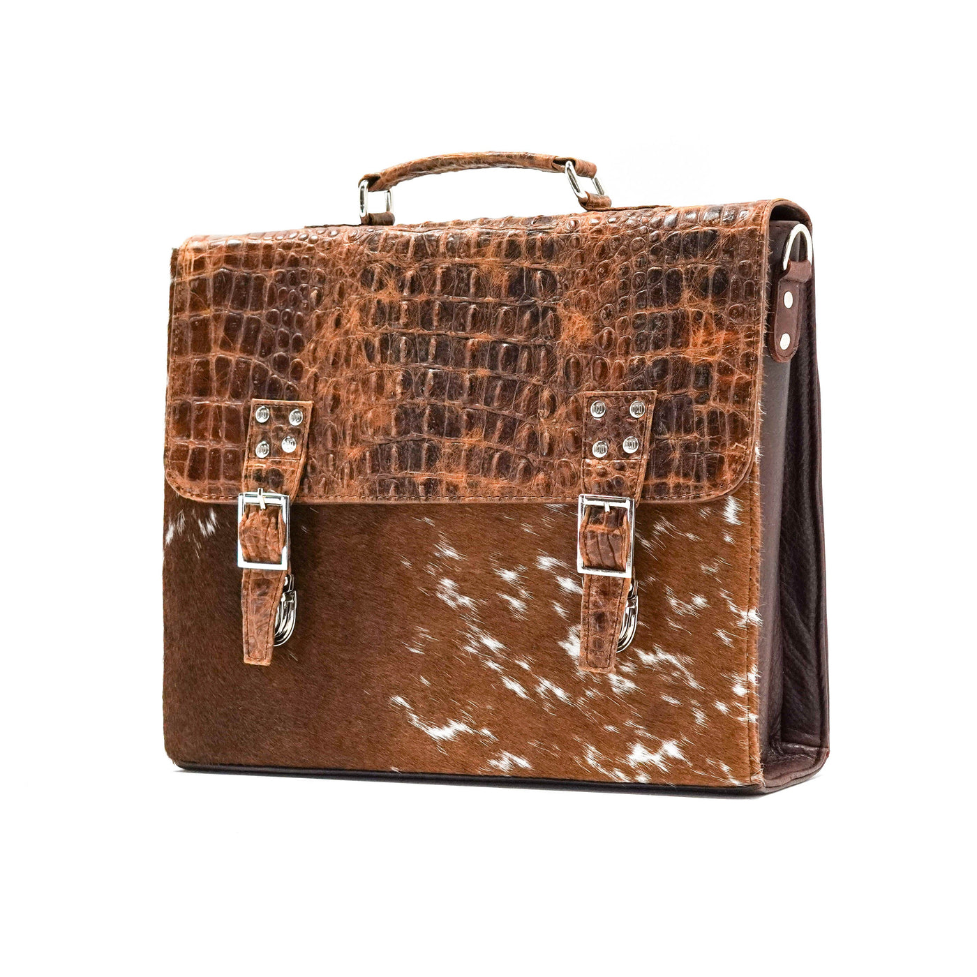 Briefcase - Longhorn w/ Saddle Croc-Briefcase-Western-Cowhide-Bags-Handmade-Products-Gifts-Dancing Cactus Designs