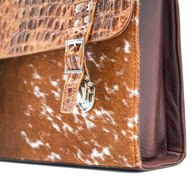 Briefcase - Longhorn w/ Saddle Croc-Briefcase-Western-Cowhide-Bags-Handmade-Products-Gifts-Dancing Cactus Designs