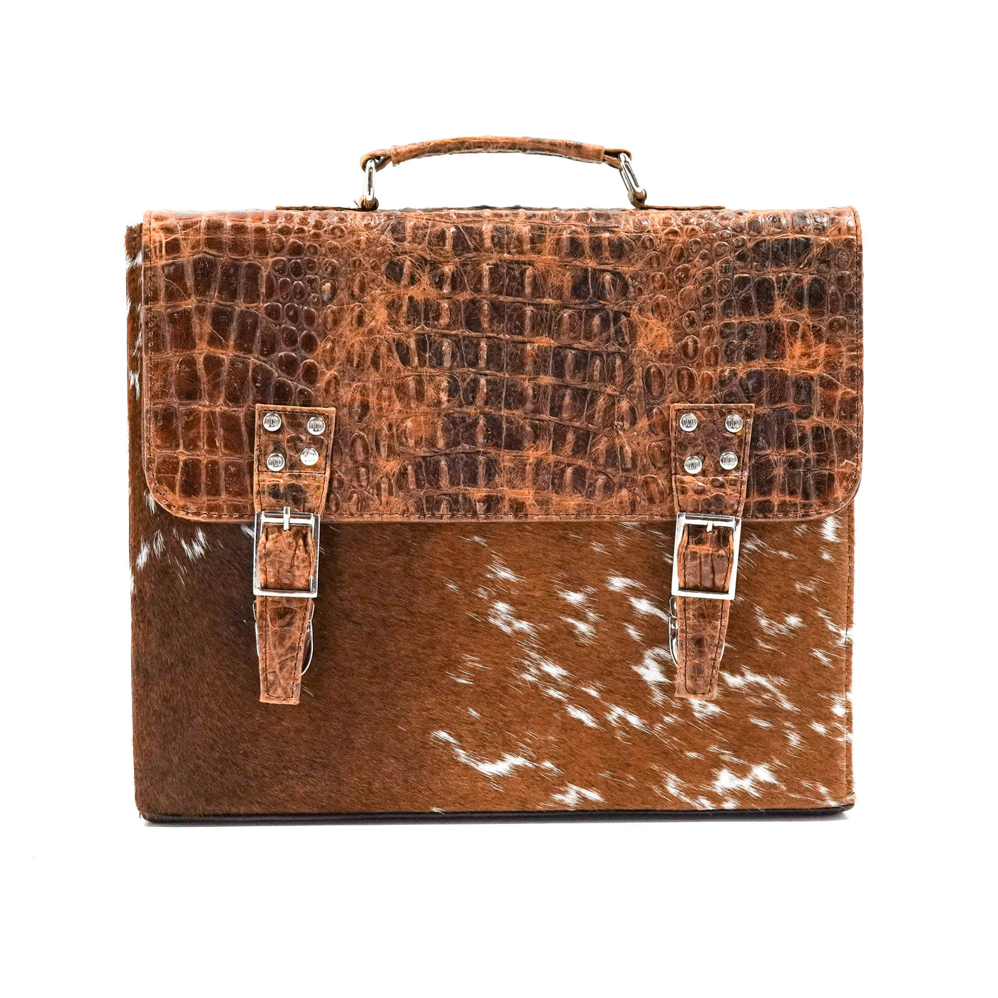 Briefcase - Longhorn w/ Saddle Croc-Briefcase-Western-Cowhide-Bags-Handmade-Products-Gifts-Dancing Cactus Designs