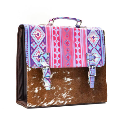 Briefcase - Longhorn w/ Unicorn Navajo-Briefcase-Western-Cowhide-Bags-Handmade-Products-Gifts-Dancing Cactus Designs