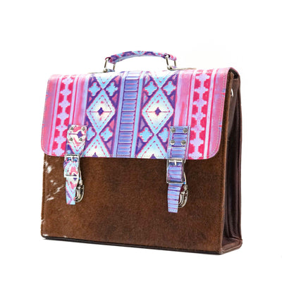 Briefcase - Longhorn w/ Unicorn Navajo-Briefcase-Western-Cowhide-Bags-Handmade-Products-Gifts-Dancing Cactus Designs