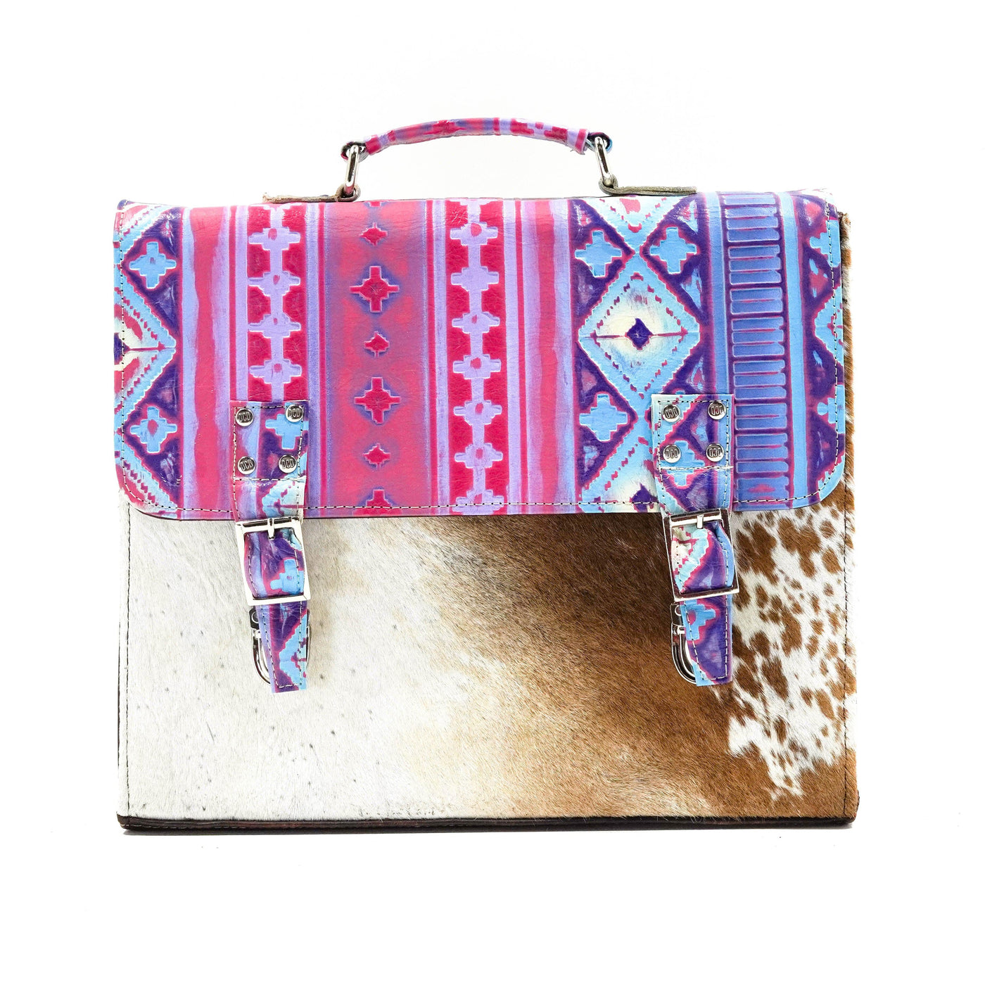 Briefcase - Longhorn w/ Unicorn Navajo-Briefcase-Western-Cowhide-Bags-Handmade-Products-Gifts-Dancing Cactus Designs