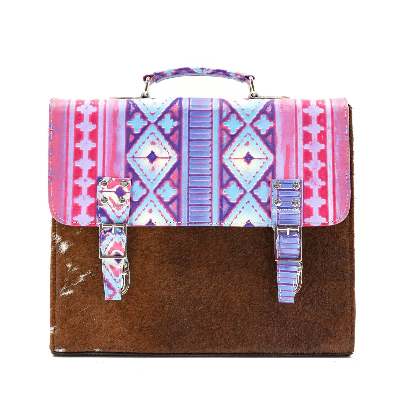 Briefcase - Longhorn w/ Unicorn Navajo-Briefcase-Western-Cowhide-Bags-Handmade-Products-Gifts-Dancing Cactus Designs