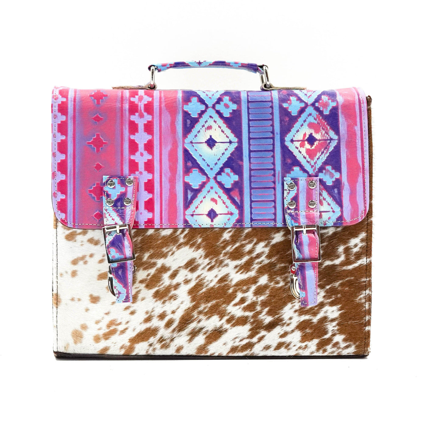 Briefcase - Longhorn w/ Unicorn Navajo-Briefcase-Western-Cowhide-Bags-Handmade-Products-Gifts-Dancing Cactus Designs
