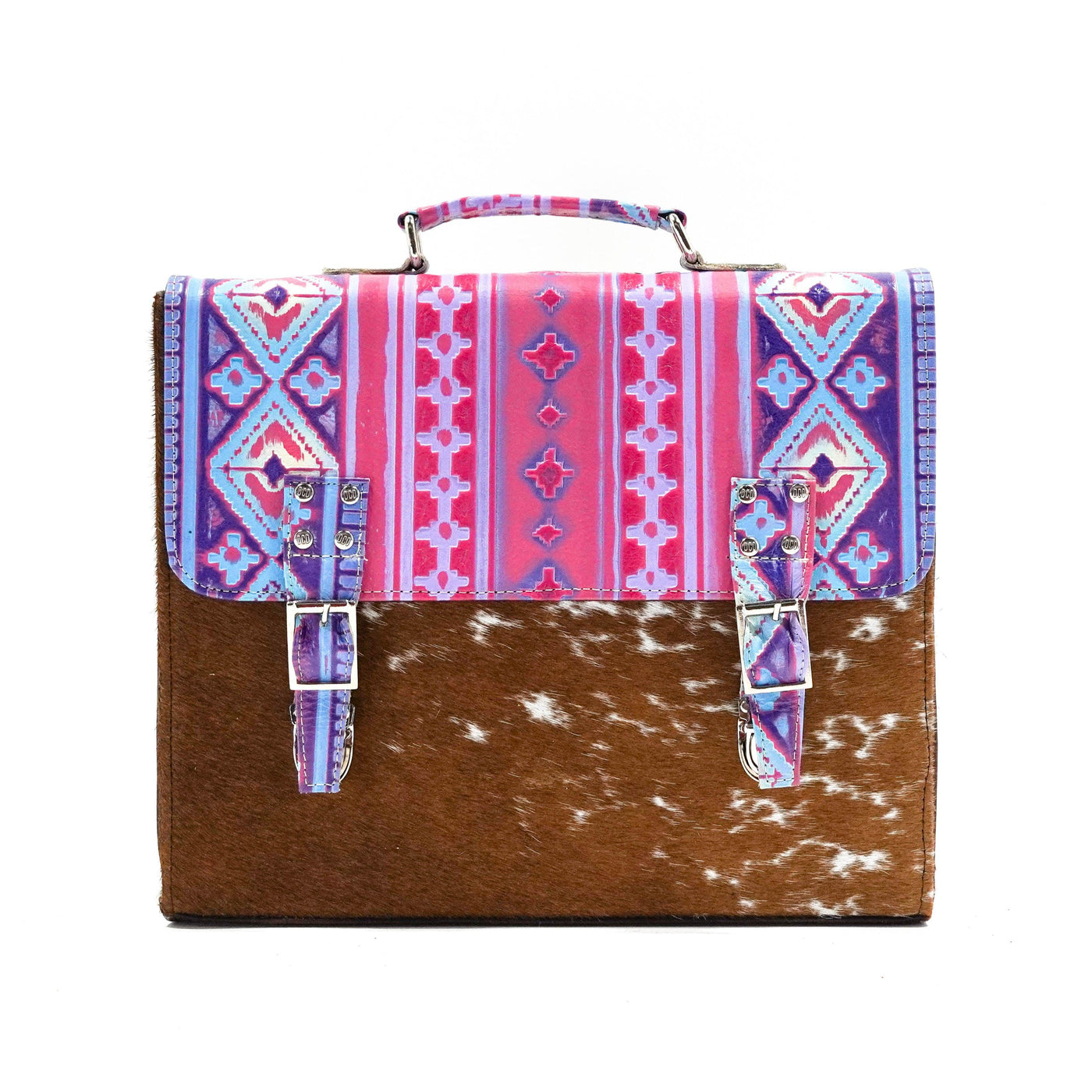 Briefcase - Longhorn w/ Unicorn Navajo-Briefcase-Western-Cowhide-Bags-Handmade-Products-Gifts-Dancing Cactus Designs