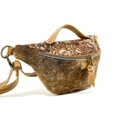 Bum Bag - Brindle w/ Deadwood Roses-Bum Bag-Western-Cowhide-Bags-Handmade-Products-Gifts-Dancing Cactus Designs