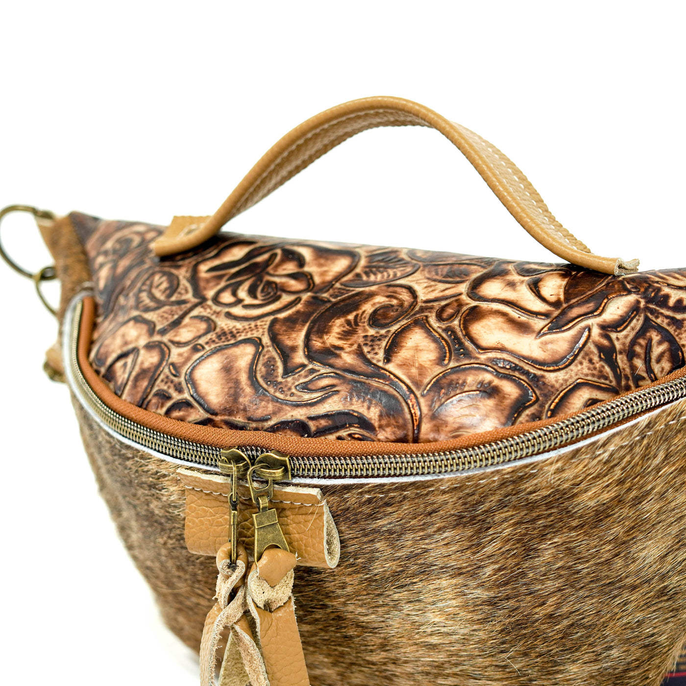 Bum Bag - Brindle w/ Deadwood Roses-Bum Bag-Western-Cowhide-Bags-Handmade-Products-Gifts-Dancing Cactus Designs