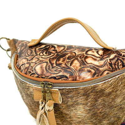 Bum Bag - Brindle w/ Deadwood Roses-Bum Bag-Western-Cowhide-Bags-Handmade-Products-Gifts-Dancing Cactus Designs